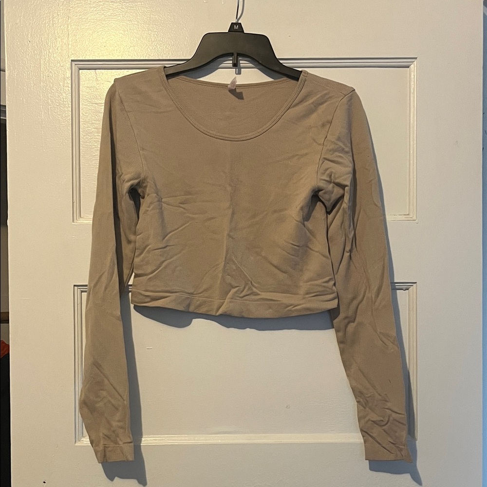 SO Women's Beige Long Sleeve Crop Top